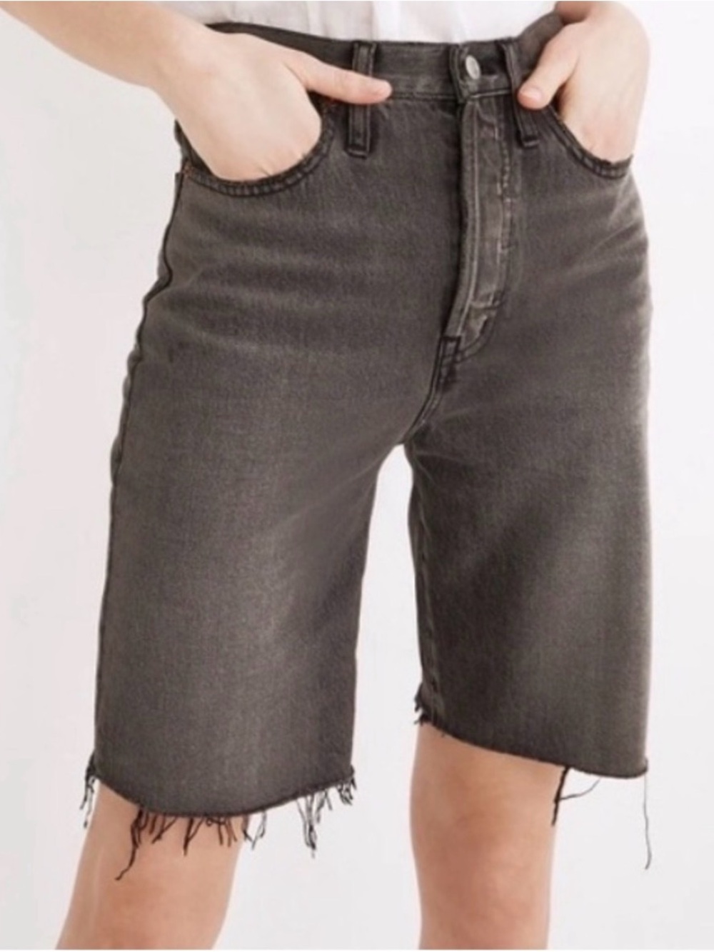 Madewell High-Waist Black Denim Bermuda Shorts Gray Bronxdale Wash
